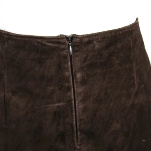 Vintage 1990s Chocolate Brown 100% Leather Sueded Skirt with Side Stitch - Picture 10 of 14